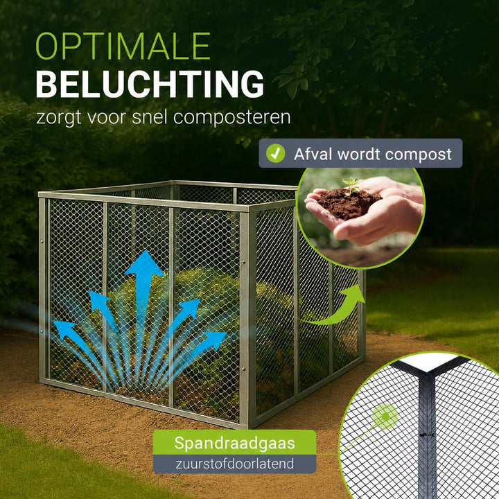 Metalen compostbak – 450 of 800 liter, voor tuin- en keukenafval