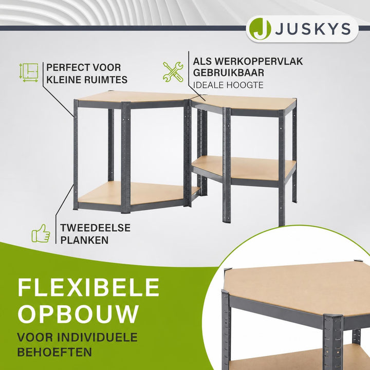 Metalen hoekstelling Corner Easy – 160x75x40-75 cm, MDF-planken