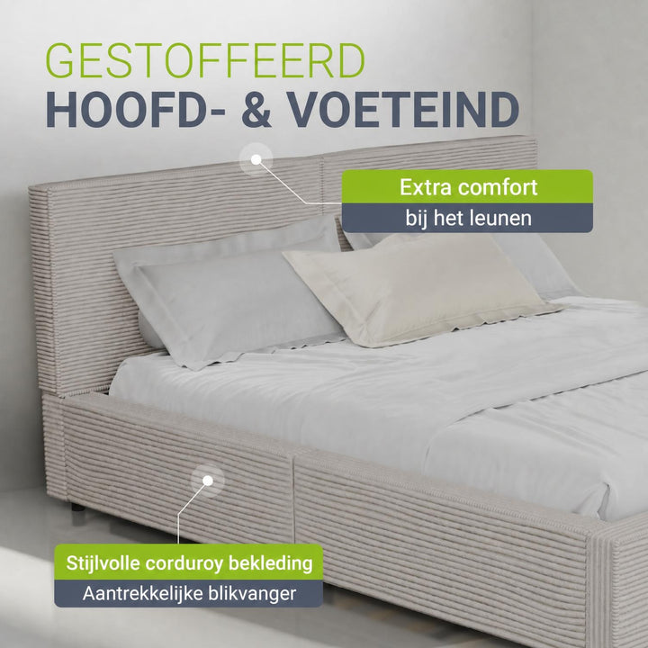 Gestoffeerd bed Salerno 180x200 cm – ribstof, beige