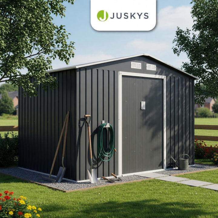 Metalen tuinhuis – verzinkt staal, lessenaarsdak, afsluitbaar