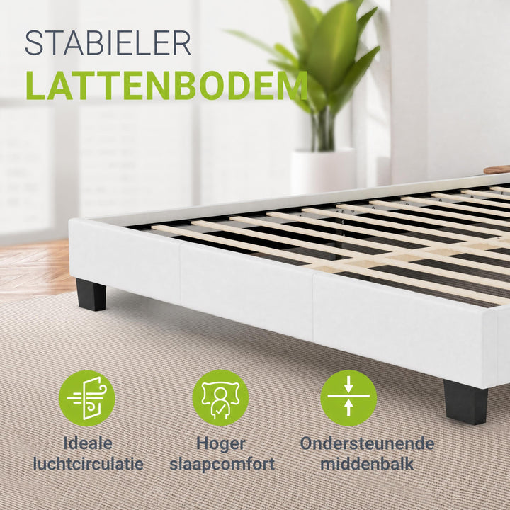 Gestoffeerd bed Paris 140x200 cm – wit, met LED en lattenbodem