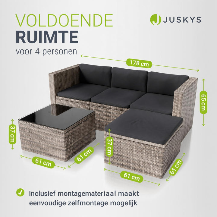 Wicker loungeset Punta Cana – 3 personen, bank met glazen tafel