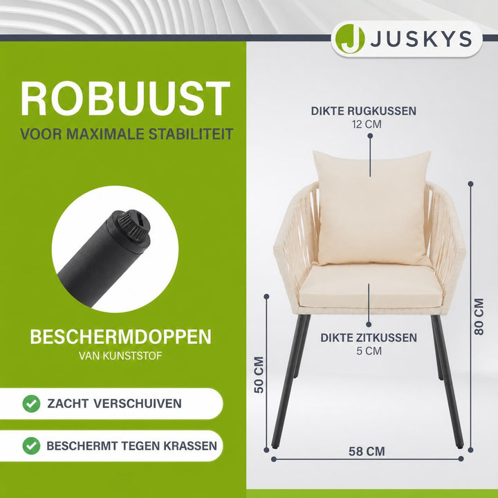 Rope tuinstoelen – set van 2, gevlochten touw met dikke kussens