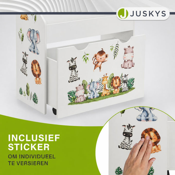 Kinderboekenkast – 3 vakken en uittrekbare speelgoedkist, hout