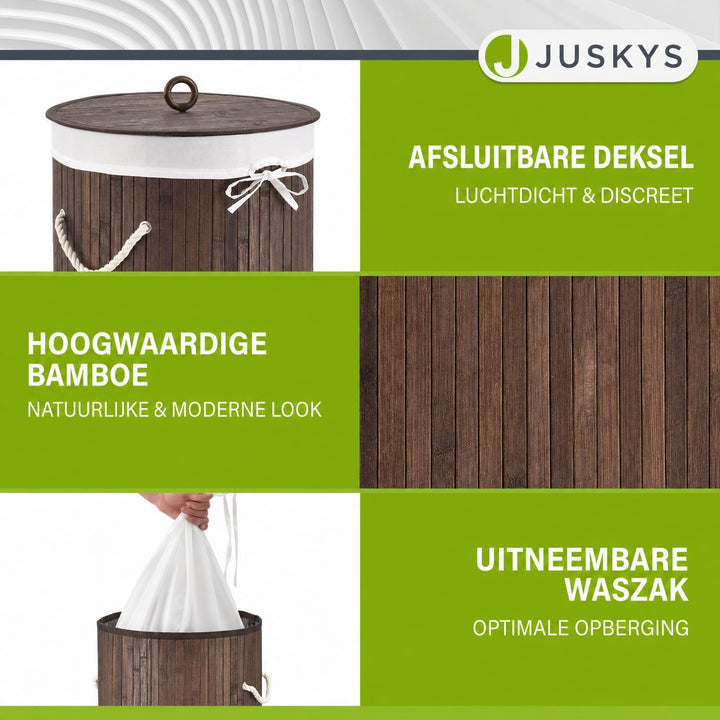Bamboe wasmand Curly-Round – rond, 55 liter, met deksel