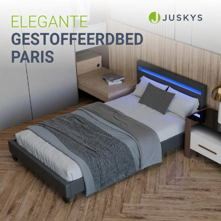 Gestoffeerd bed Paris 140x200 cm – wit, met LED en lattenbodem
