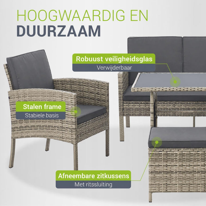 Wicker tuinset Turin – 6-delig voor 7 personen, incl. kussens