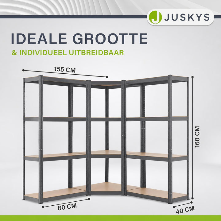 Metalen stellingkast set van 3 – Corner & 2x Easy, MDF-planken