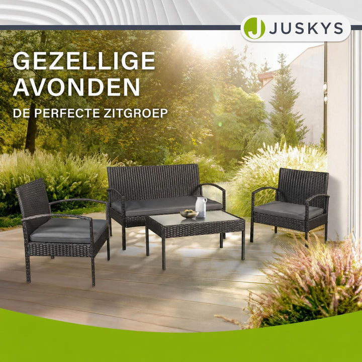 Wicker tuinset Trinidad – 4 personen, bank, 2 fauteuils en tafel