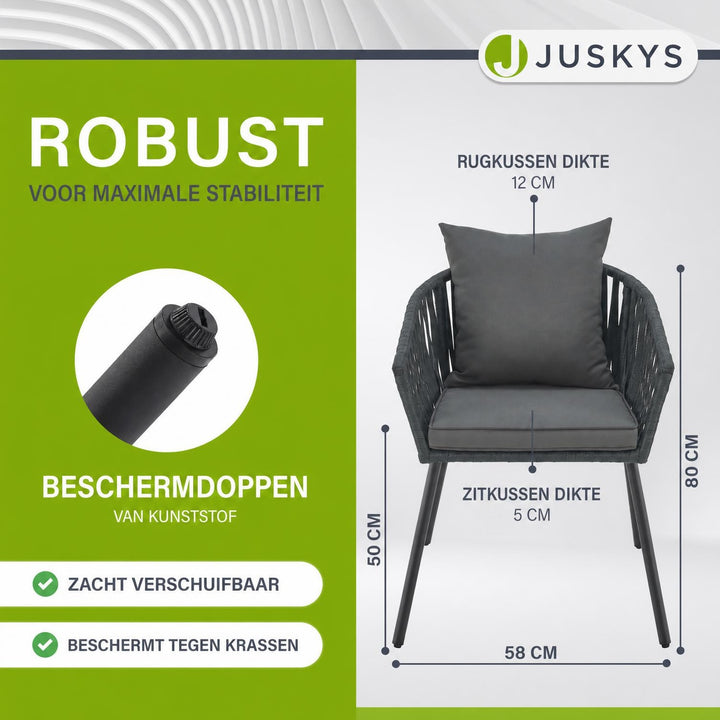 Rope tuinstoelen – set van 2, gevlochten touw met dikke kussens