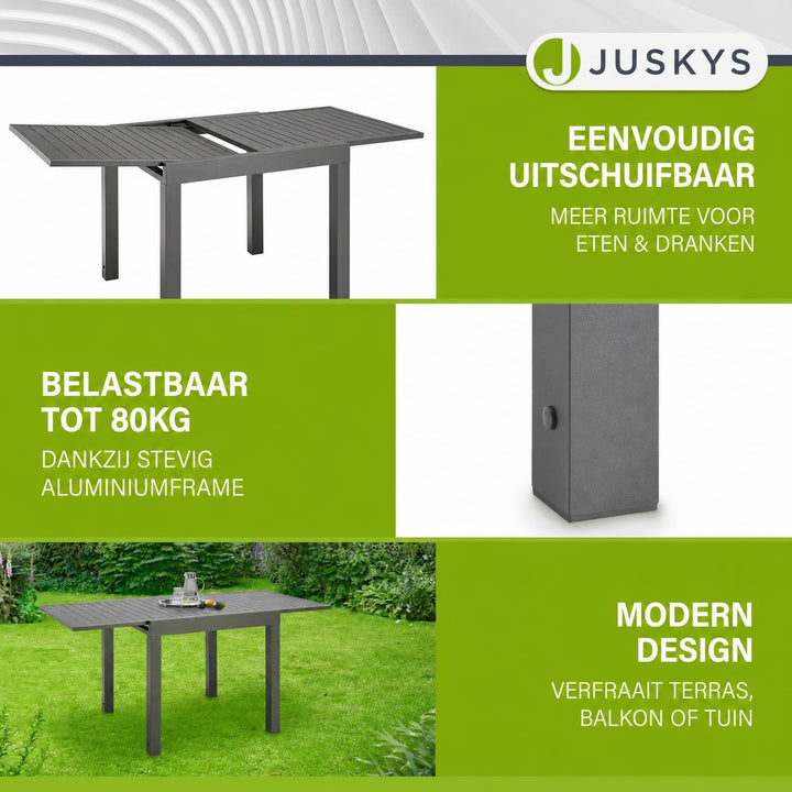 Tuintafel Laki – uitschuifbaar, aluminium, 70x70 cm