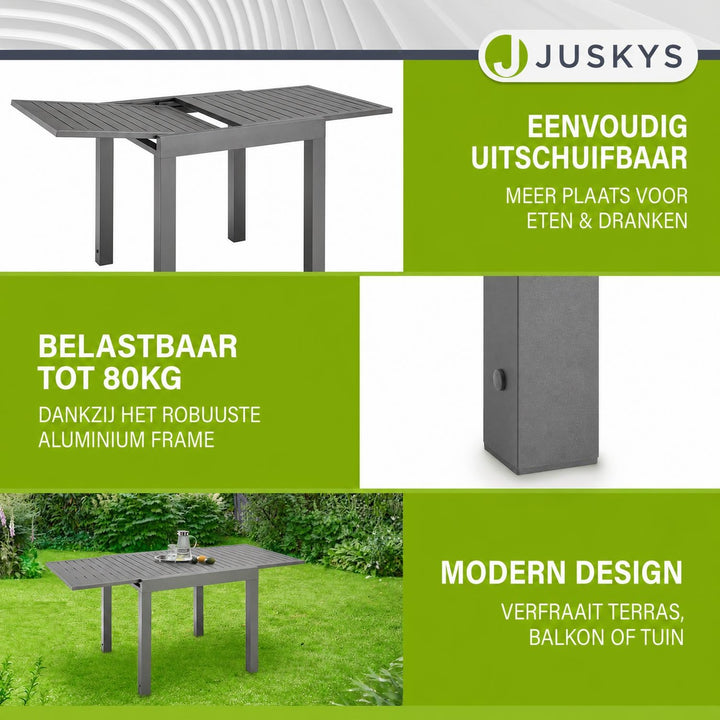 Tuintafel Laki – uitschuifbaar, aluminium, 70x70 cm