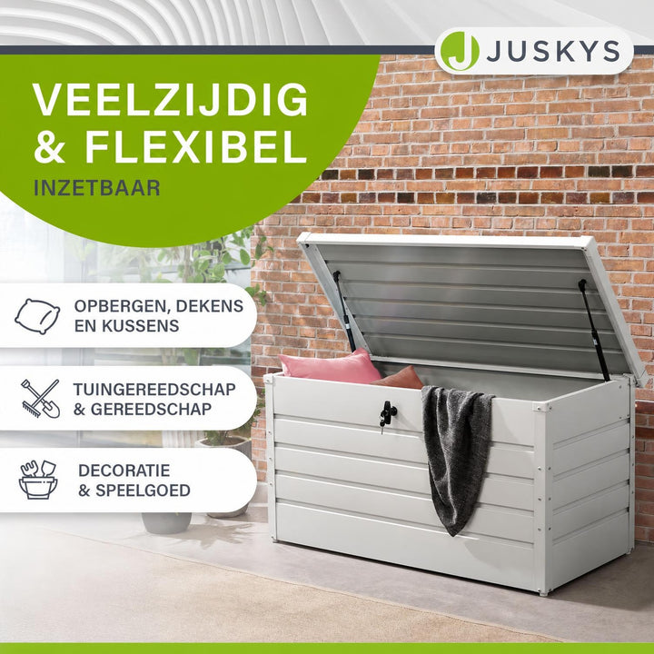 Metalen kussenbox Limani – 380 liter, afsluitbaar en weerbestendig
