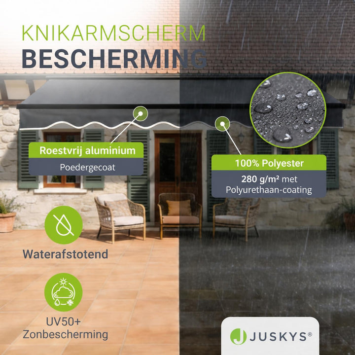 Knikarmscherm met zwengel – 250x200 tot 400x300 cm