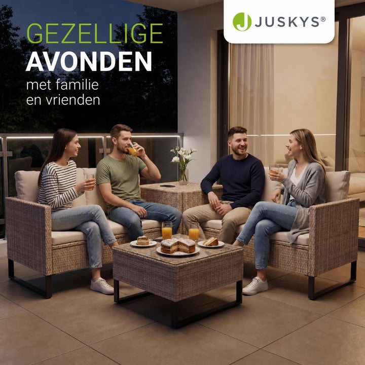 Wicker loungeset Santorini – 4 personen, modulair, kussenbox