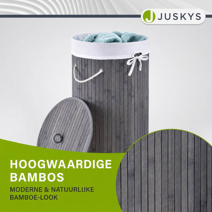Bamboe wasmand Curly-Round – rond, 55 liter, met deksel