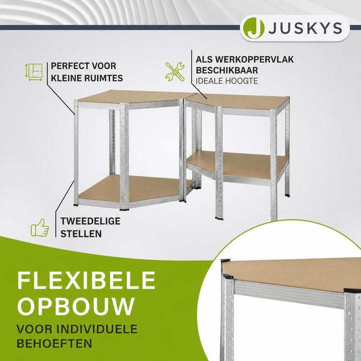 Metalen hoekstelling Corner Easy – 160x75x40-75 cm, MDF-planken