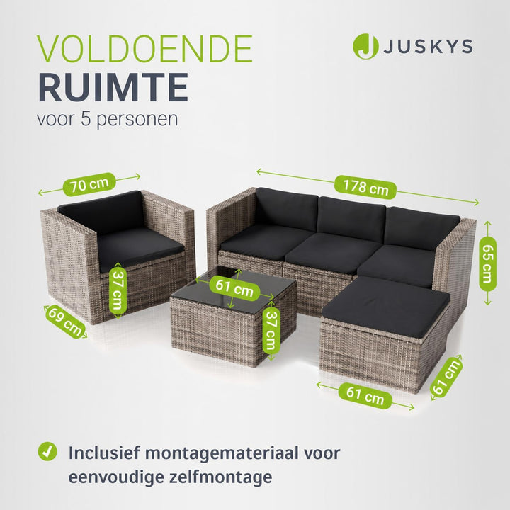 Wicker loungeset Punta Cana – 3 personen, bank met glazen tafel