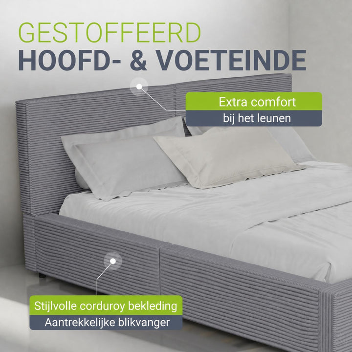 Gestoffeerd bed Salerno 180x200 cm – ribstof, beige