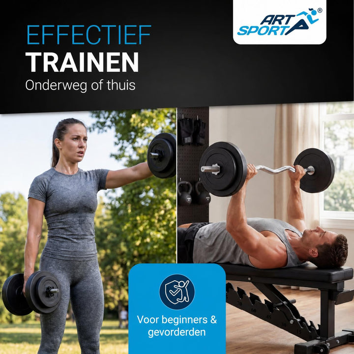 Halterset 3-in-1 60 kg – dumbbells, halterstang en curlstang