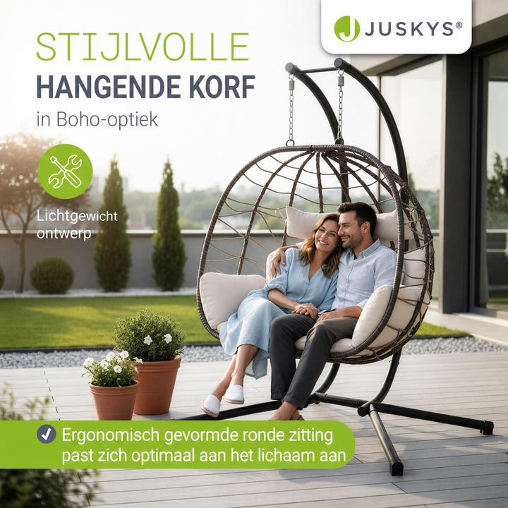 Dubbele hangstoel Aria van wicker – incl. standaard, 2 personen