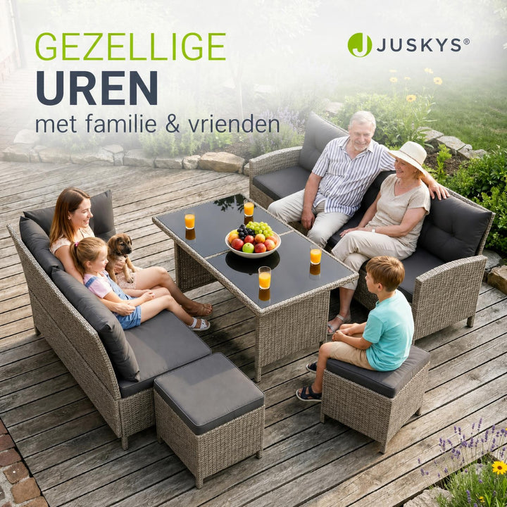 Wicker loungeset Manacor – 8 personen, hoekbank met 2 krukken