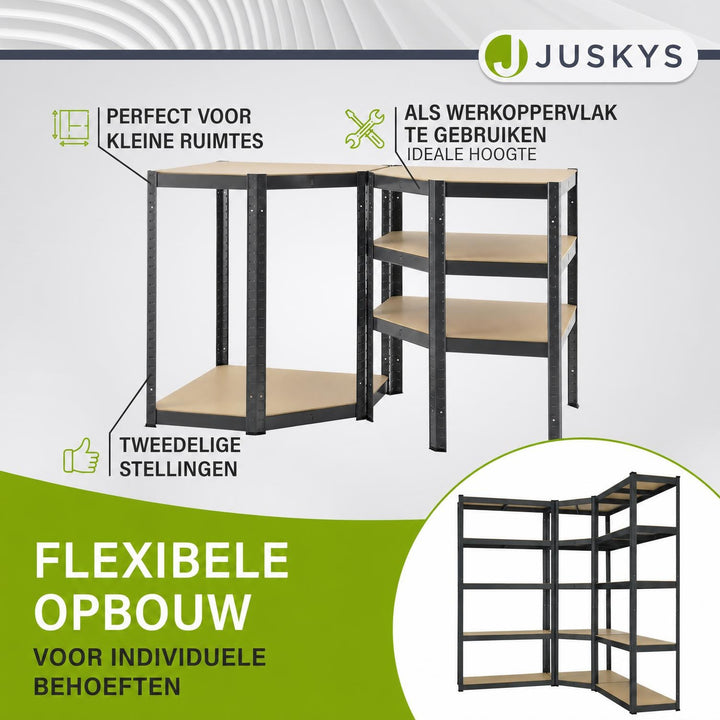 Metalen stellingkast set van 3 – Corner & 2x Basic, 15 planken