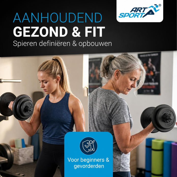 Dumbbellset 20 kg – 2 stangen en 12 gewichtsschijven, verstelbaar
