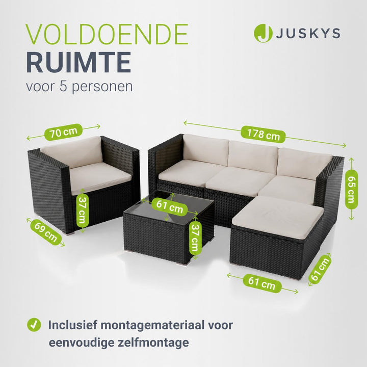 Wicker loungeset Punta Cana – 3 personen, bank met glazen tafel