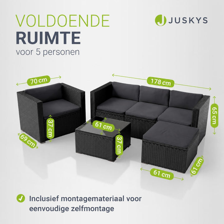 Wicker loungeset Punta Cana – 3 personen, bank met glazen tafel