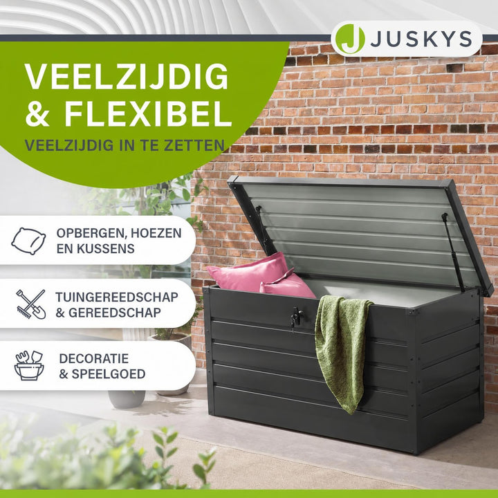 Metalen kussenbox Limani – 380 liter, afsluitbaar en weerbestendig