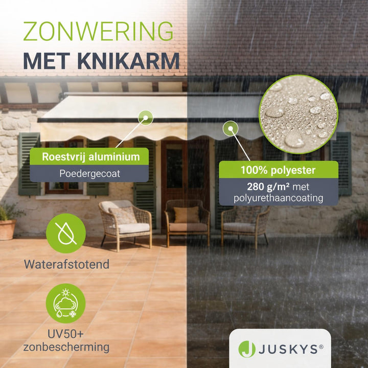 Knikarmscherm met zwengel – 250x200 tot 400x300 cm
