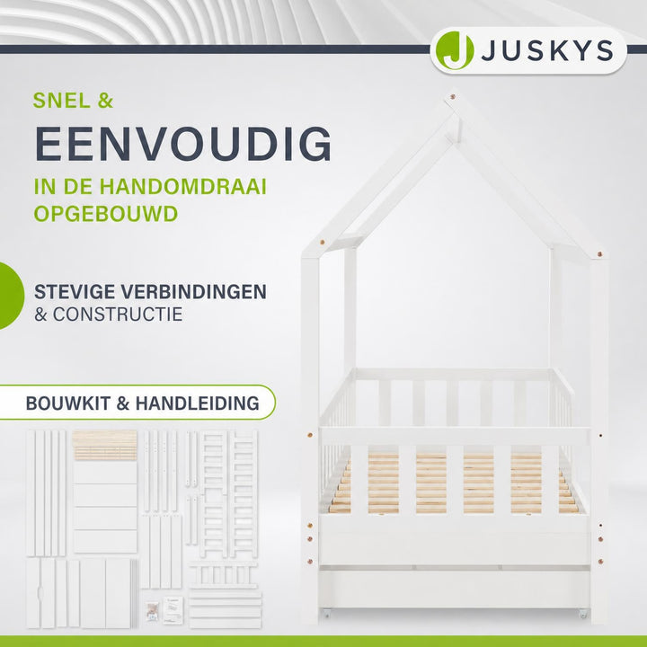Kinderbed Marli 90x200 cm met bedlade – huisbed, wit