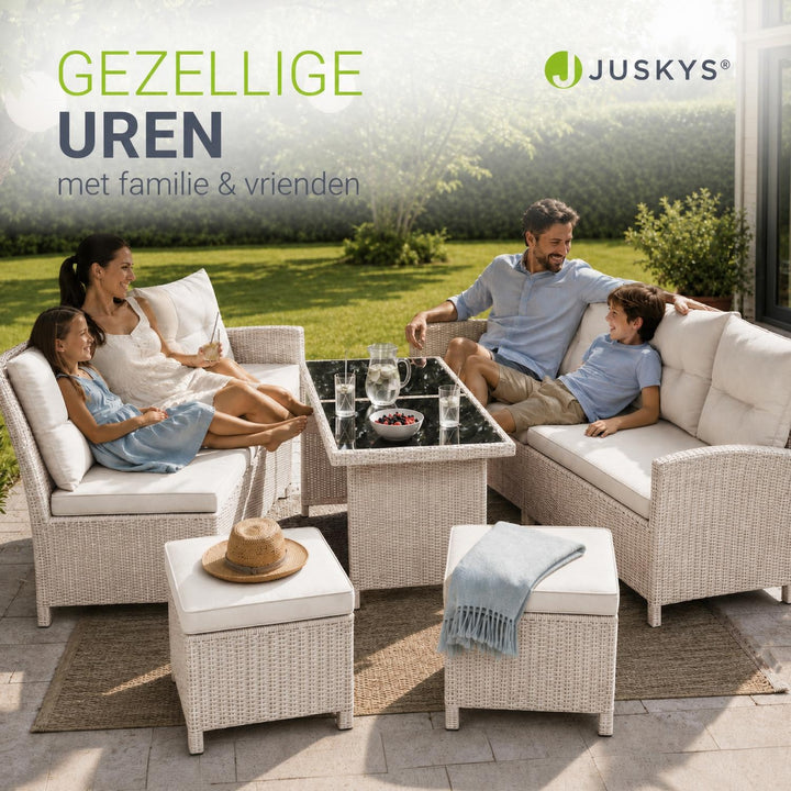 Wicker loungeset Manacor – 8 personen, hoekbank met 2 krukken