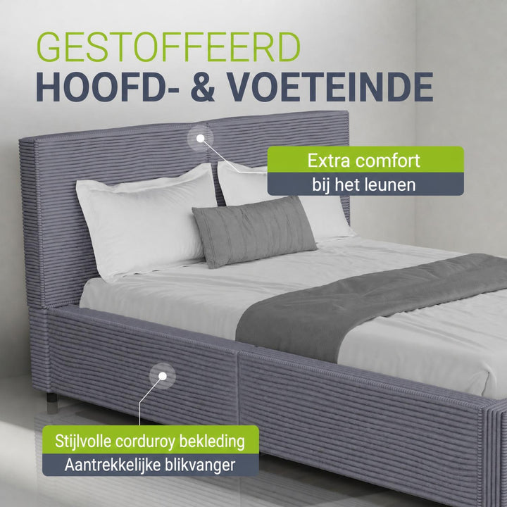 Gestoffeerd bed Salerno 180x200 cm – ribstof, beige