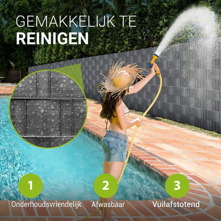 Privacystroken van PVC – antraciet, incl. 30 clips
