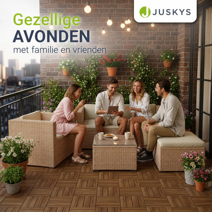 Wicker loungeset Punta Cana – 3 personen, bank met glazen tafel