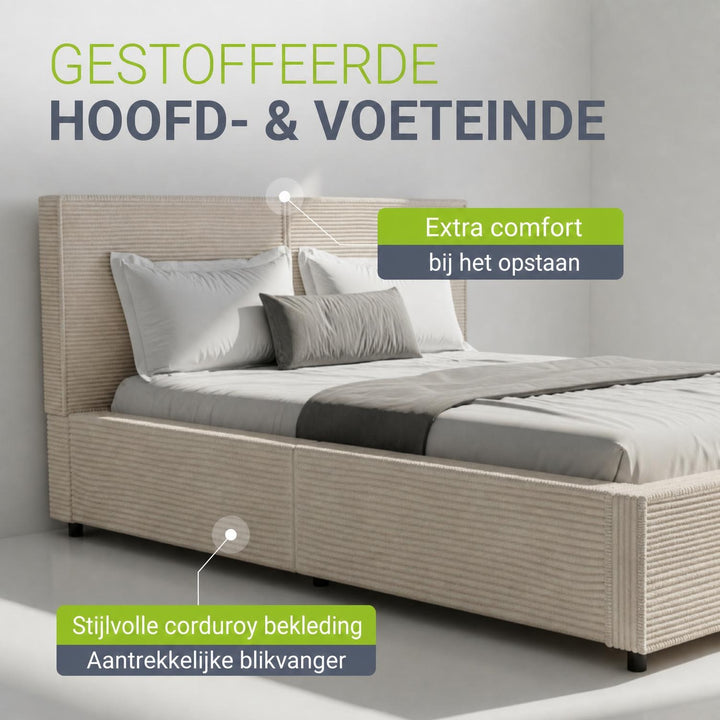 Gestoffeerd bed Salerno 180x200 cm – ribstof, beige