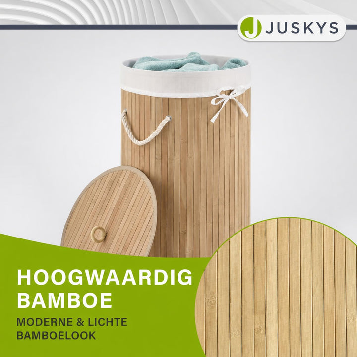 Bamboe wasmand Curly-Round – rond, 55 liter, met deksel