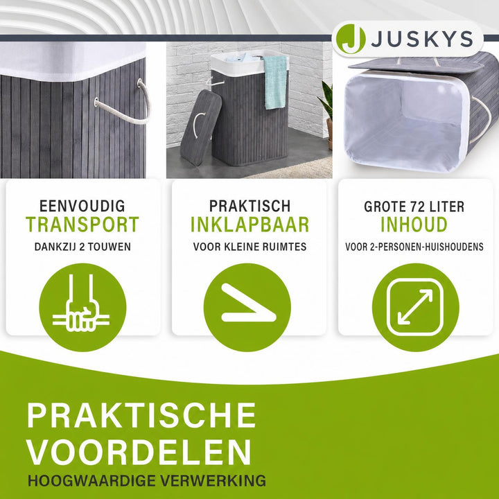 Bamboe wasmand Curly – 72 liter, met deksel en waszak