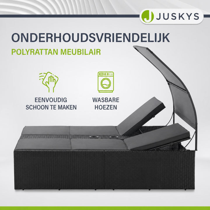 Dubbel ligbed Syros van wicker – 2 personen, met zonnedak