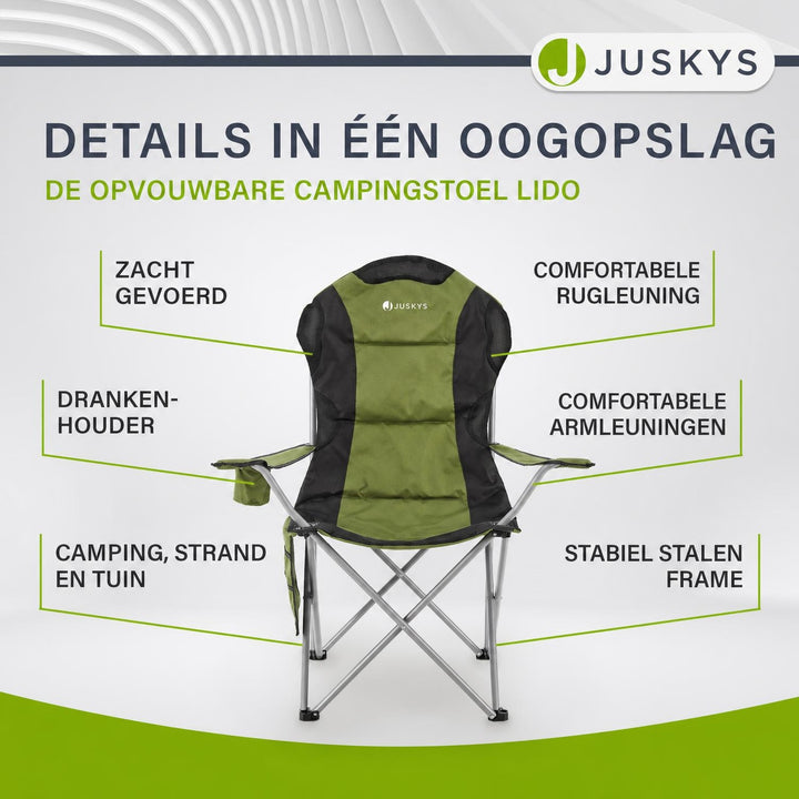 Campingstoel Lido – opvouwbaar, met bekerhouder en draagtas