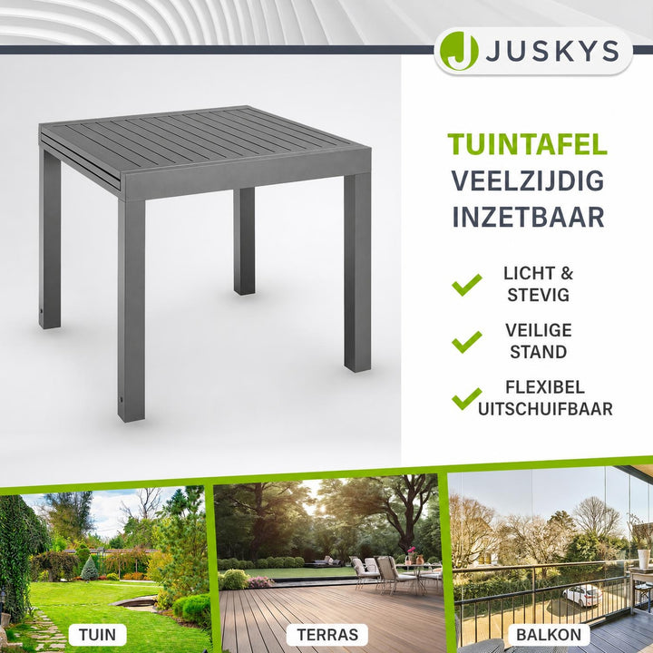 Tuintafel Laki – uitschuifbaar, aluminium, 70x70 cm