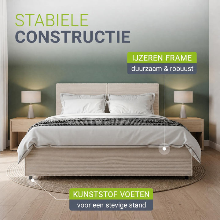Gestoffeerd bed Salerno 180x200 cm – ribstof, beige
