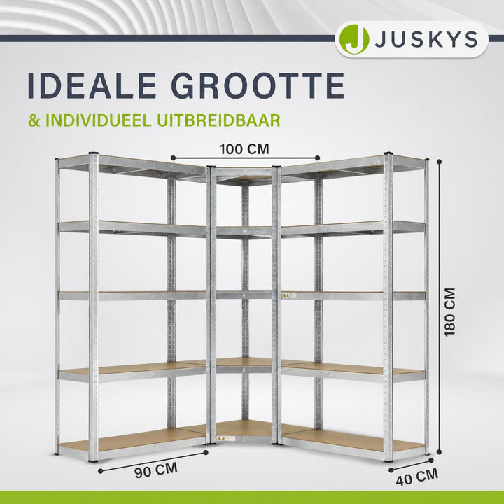 Metalen stellingkast set van 3 – Corner & 2x Basic, 15 planken