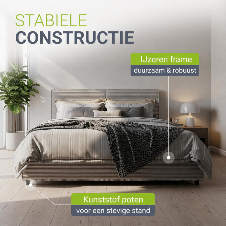 Gestoffeerd bed Salerno 180x200 cm – ribstof, beige
