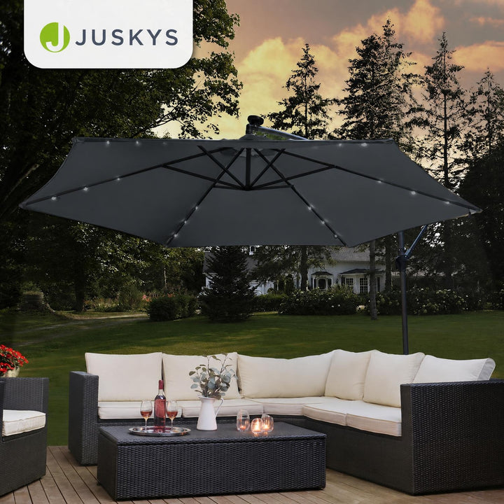 Zweefparasol Brazil 350 cm – met ledverlichting en voet