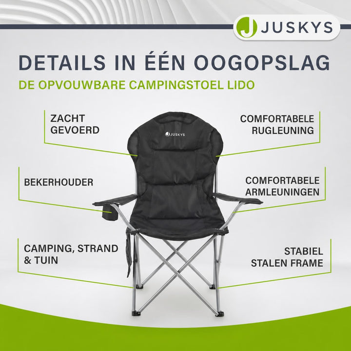Campingstoel Lido – opvouwbaar, met bekerhouder en draagtas