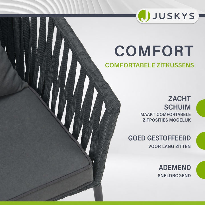 Rope tuinstoelen – set van 2, gevlochten touw met dikke kussens