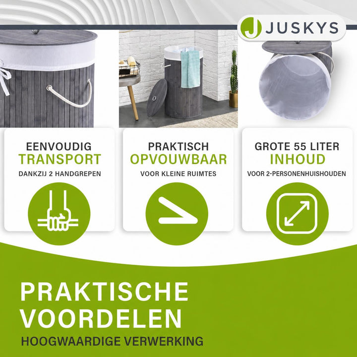 Bamboe wasmand Curly-Round – rond, 55 liter, met deksel